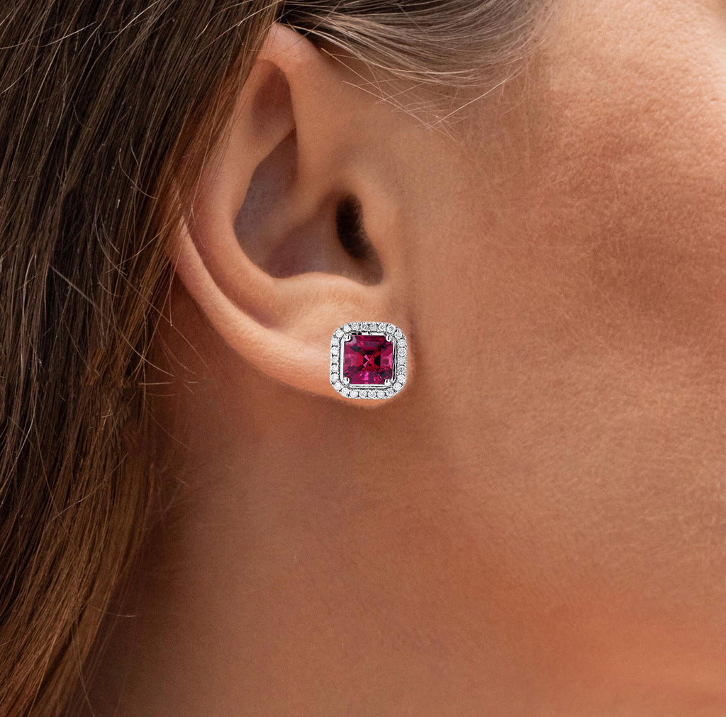 Rubellite Stud Earrings With Diamonds 2.68 Carats 14K White Gold