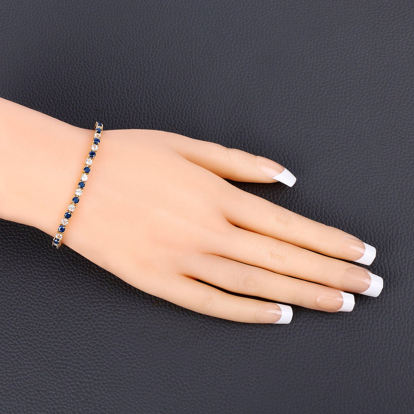 Blue Sapphire Bracelet White Topaz 6.6 Carats 18K Yellow Gold Plated Silver