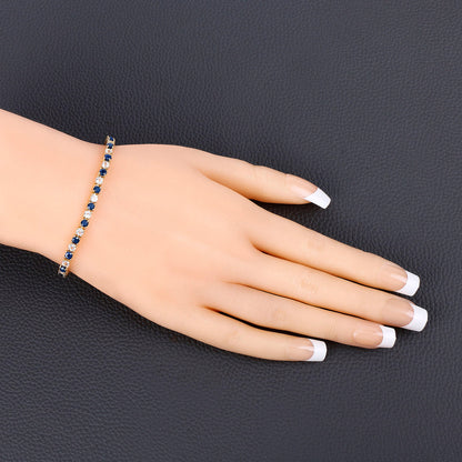 Blue Sapphire Bracelet White Topaz 6.6 Carats 18K Yellow Gold Plated Silver