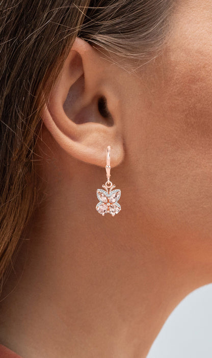 Morganite Butterfly Earrings 1.87 Carats 18K Rose Gold Plated Silver