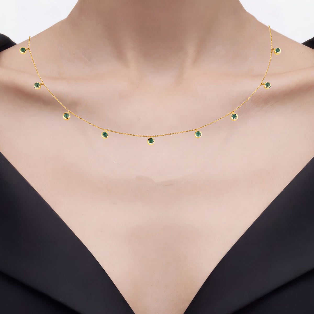 Zambian Emerald Necklace 0.88 Carats 10K Yellow Gold