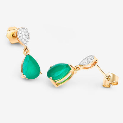 Zambian Emerald Dangle Earrings Diamonds 2.3 Carats 10K Yellow Gold