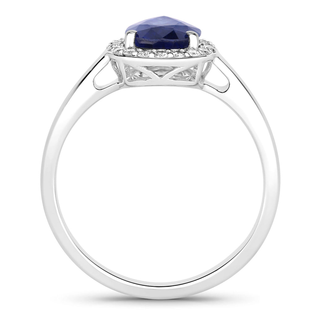 Blue Sapphire Ring With Diamonds 2.1 Carats 18K White Gold