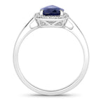 Blue Sapphire Ring With Diamonds 2.1 Carats 18K White Gold