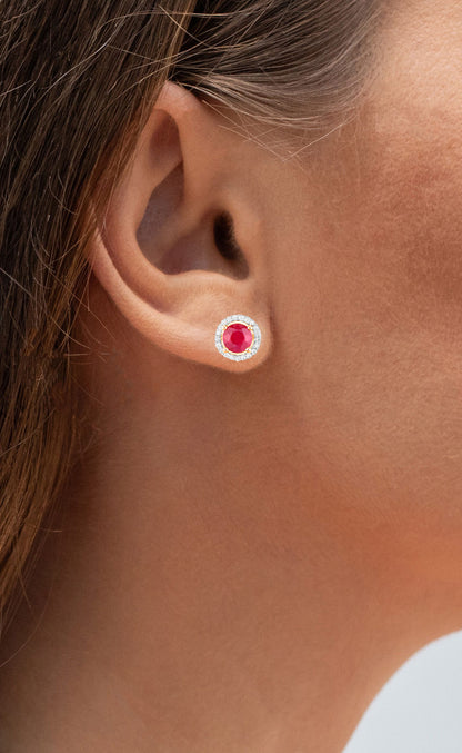 Ruby Earrings Diamonds 1.2 Carats 14K Yellow Gold