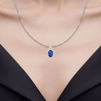 Blue Sapphire Pendant With Diamonds 3.8 Carats 18K White Gold
