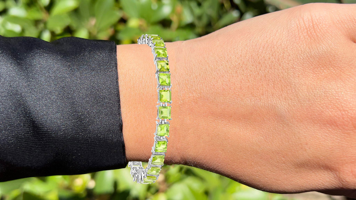 Peridot Tennis Bracelet 15 Carats Rhodium Plated Sterling Silver