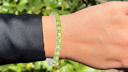 Peridot Tennis Bracelet 15 Carats Rhodium Plated Sterling Silver