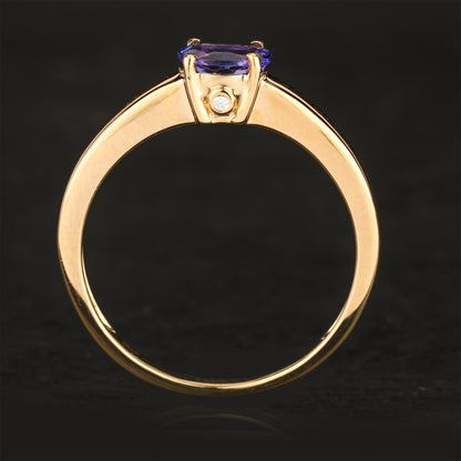 Natural Tanzanite Ring With Diamond 0.45 Carats 9K Yellow Gold