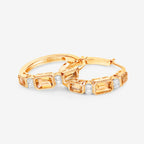 Citrine Hoop Earrings With White Topaz 2.84 Carats Gold Plated Silver