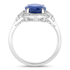 Blue Sapphire Ring With Diamonds 4.12 Carats 18K White Gold