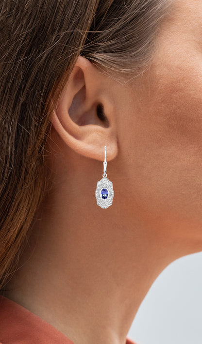 Natural Tanzanite Earrings With White Topaz 1.08 Carats Sterling Silver