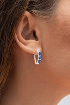 Natural Sapphire Hoop Earrings 1.3 Carats Sterling Silver