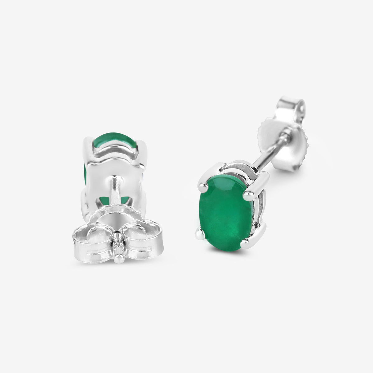 Zambian Emerald Stud Earrings 0.86 Carats 10K White Gold