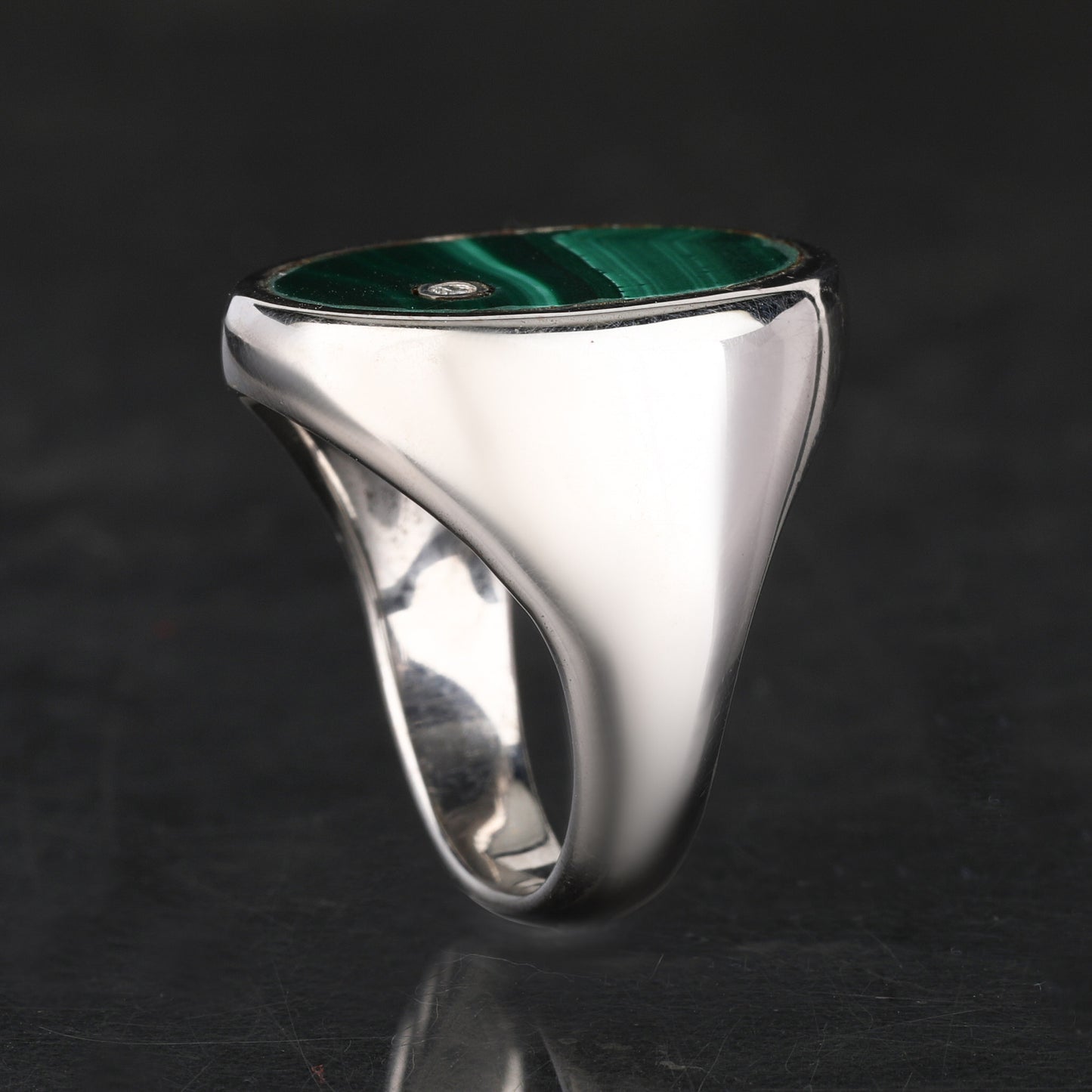 Malachite Ring With Diamonds 2.56 Carats Sterling Silver
