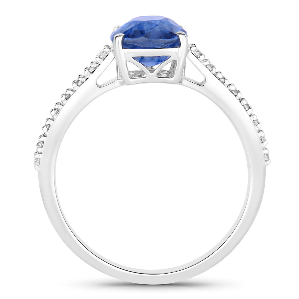 Blue Sapphire Ring With Diamonds 2.6 Carats 18K White Gold