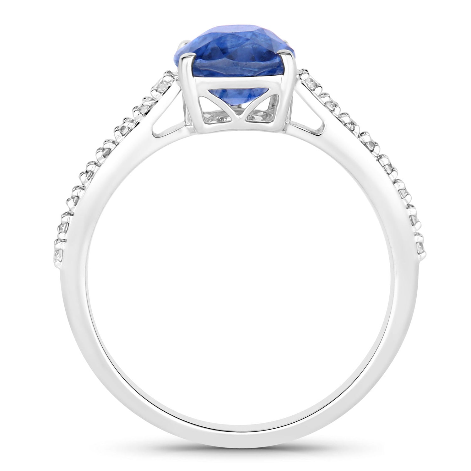 Blue Sapphire Ring With Diamonds 2.6 Carats 18K White Gold