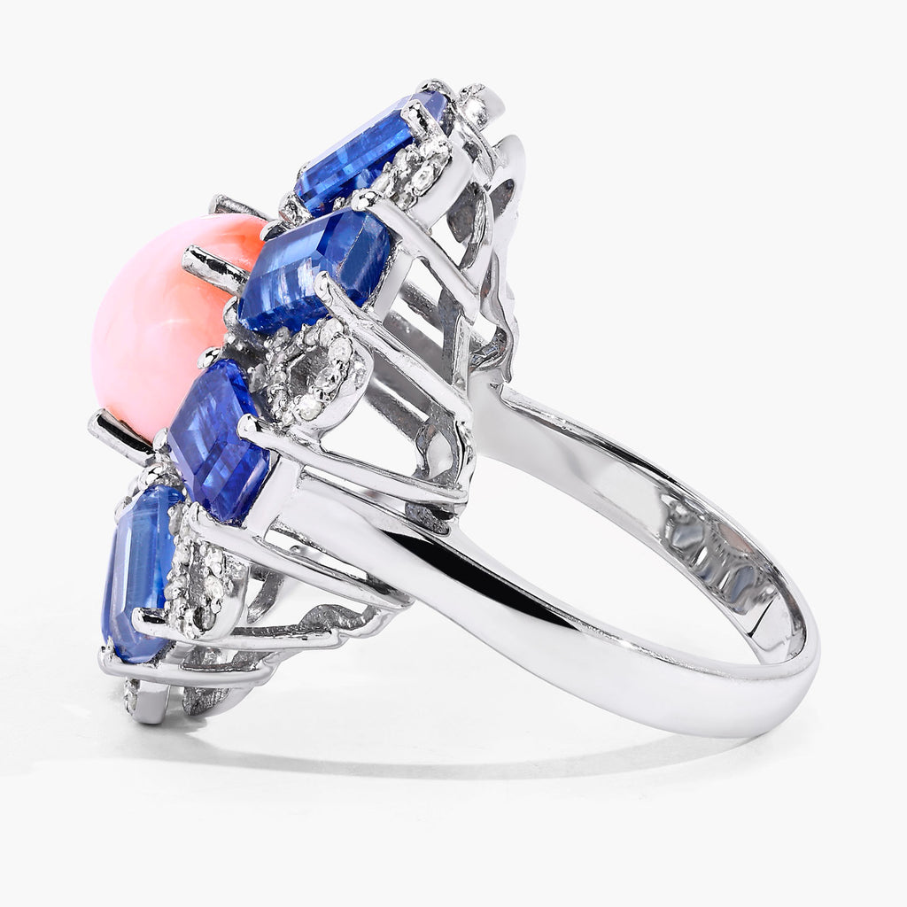 Coral Ring With Kyanite 9.68 Carats Sterling Silver