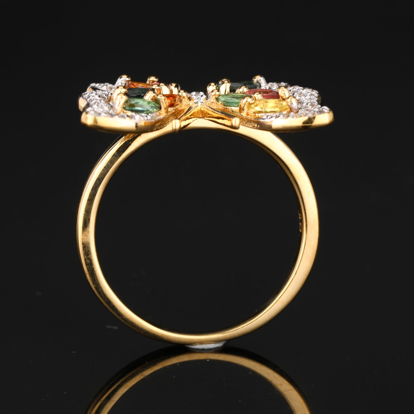 Natural Multicolor Tourmaline Butterfly Ring 1.39 Carats Gold Plated Silver
