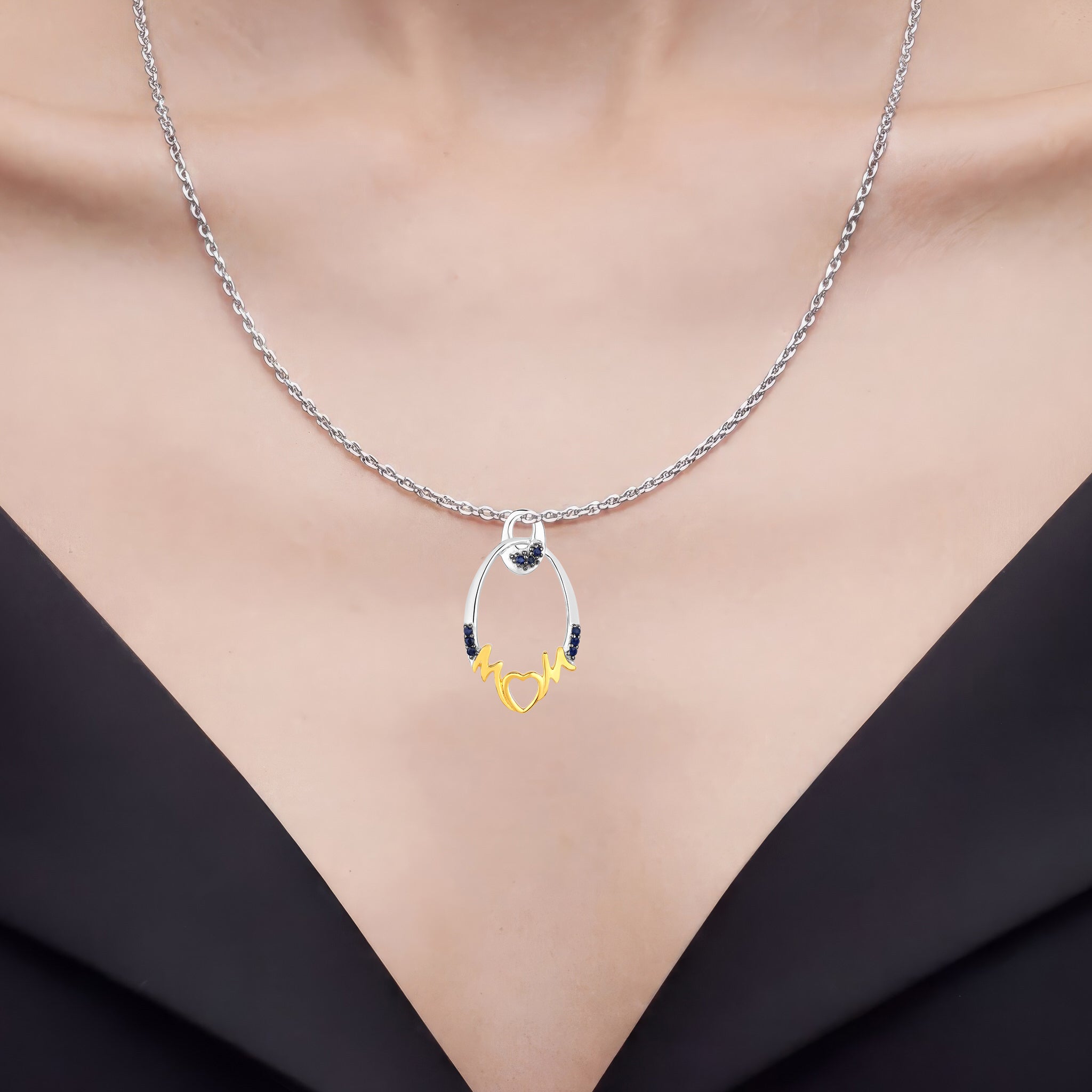 Blue Sapphire Mother Pendant 0.16 Carats Gold Plated Silver