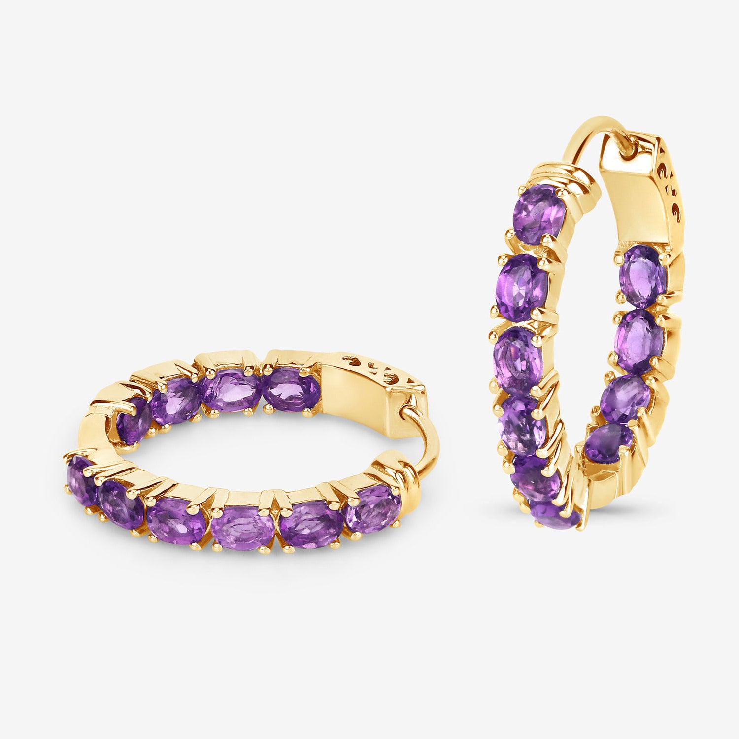Amethyst Hoop Earrings 3.18 Carats Gold Plated Silver