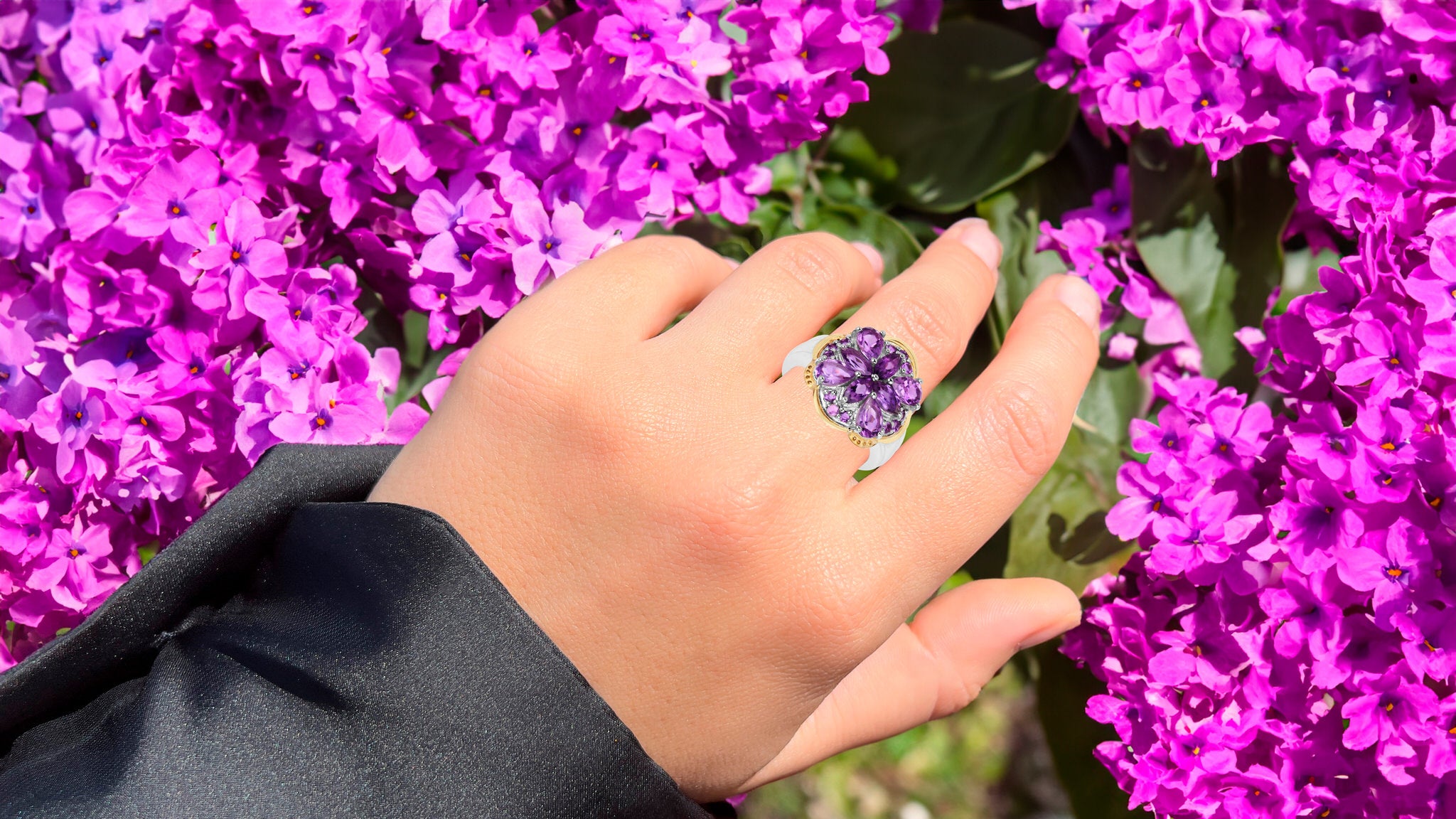Amethyst Two Tone Cocktail Ring 14K Gold Plated Silver