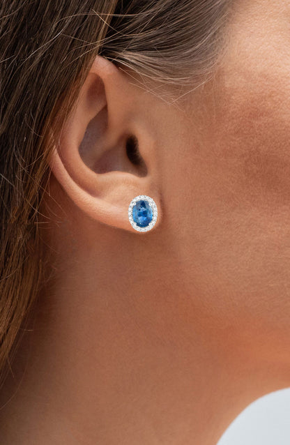 Blue Sapphire Earrings Diamonds 2.15 Carats 14K White Gold