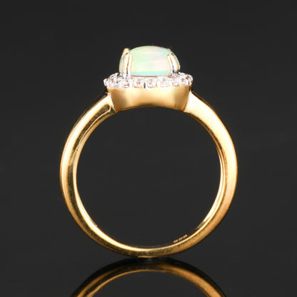Natural Ethiopian Opal Ring With White Zircon 1.33 Carats Gold Plated Silver