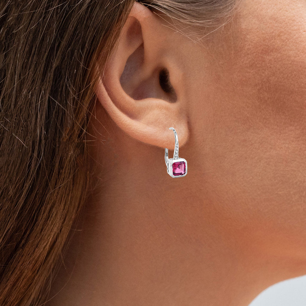 Rubellite Earrings With Diamonds 2.53 Carats 14K White Gold