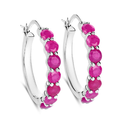 Natural Ruby Hoop Earrings 2.78 Carats Sterling Silver