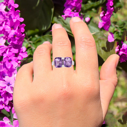 African Amethyst Ring With White Topaz 5.21 Carats Sterling Silver
