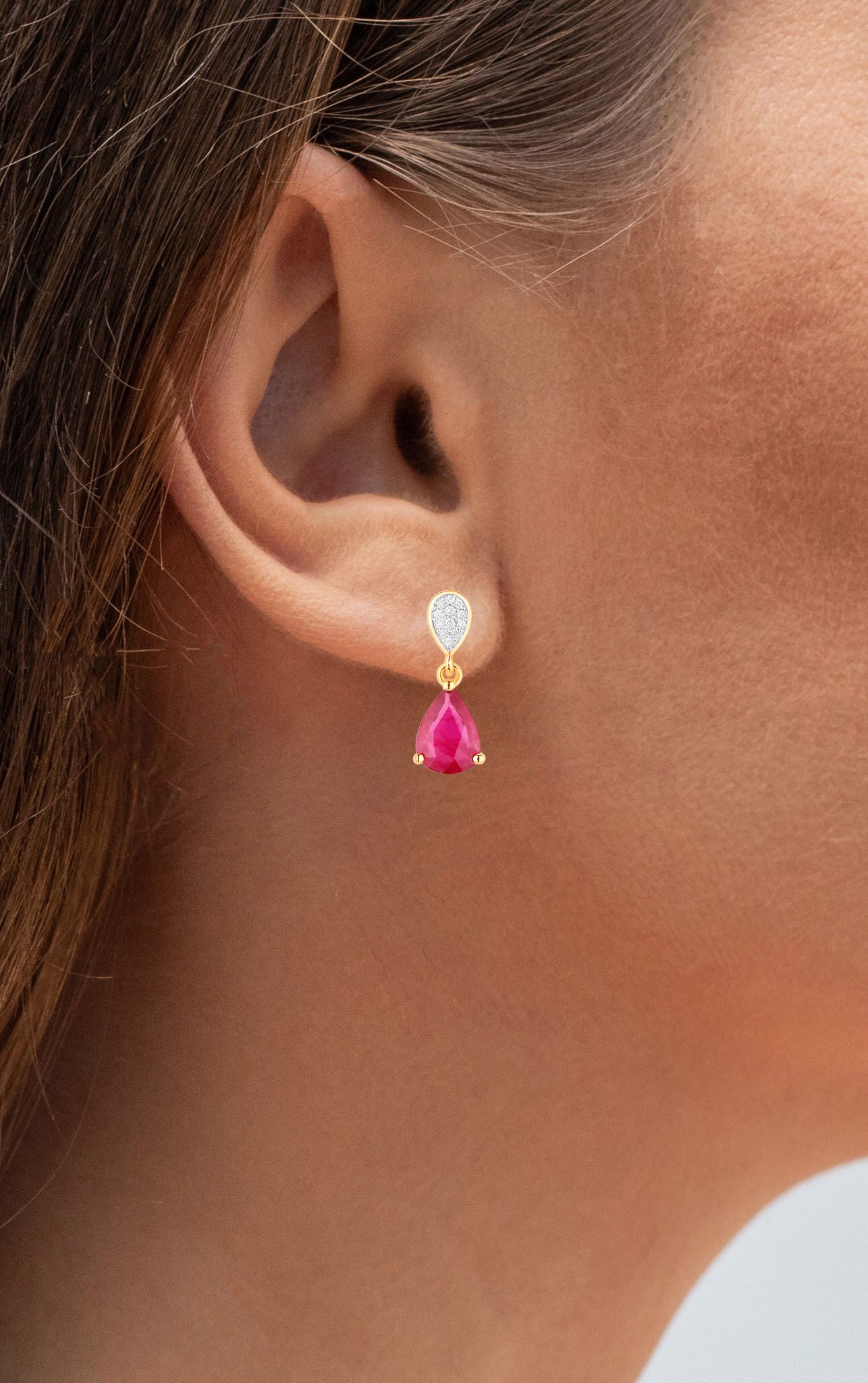 Ruby Teardrop Earrings Diamonds 2.4 Carats 14K Yellow Gold