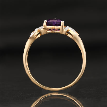 Amethyst Ring With Diamonds 0.43 Carats 9K Yellow Gold