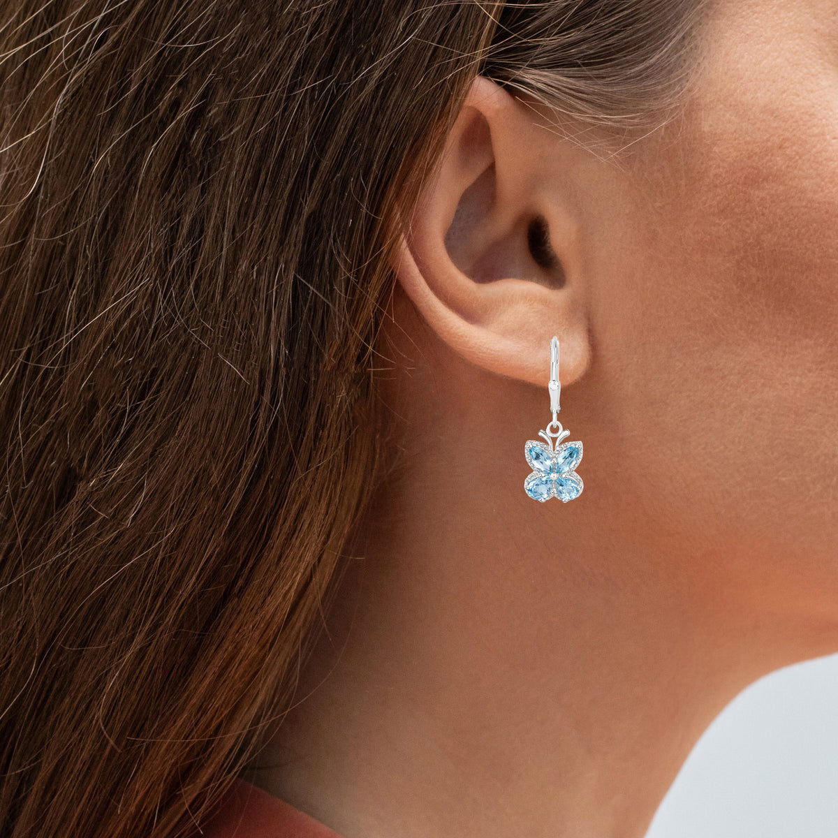 Swiss Blue Topaz Butterfly Earrings 2.68 Carats Sterling Silver