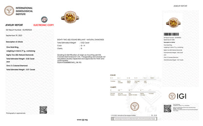 IGI Certified Brown Diamond Ring Diamond Halo 3.53 Carats 18K Rose Gold