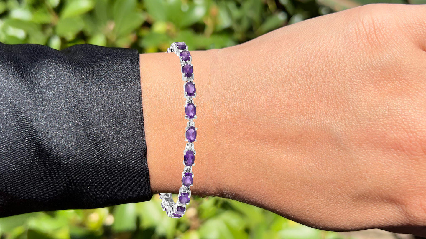 Amethyst Tennis Bracelet 7.98 Carats Rhodium Plated Sterling Silver