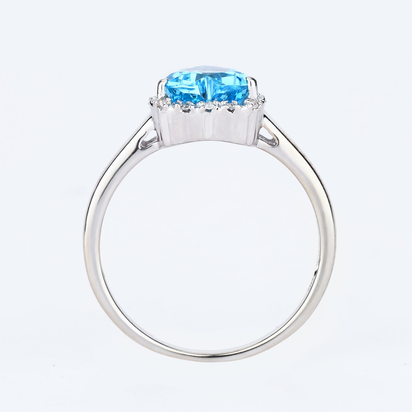 Swiss Blue Topaz Heart Ring With Diamonds 2.15 Carats 9K White Gold