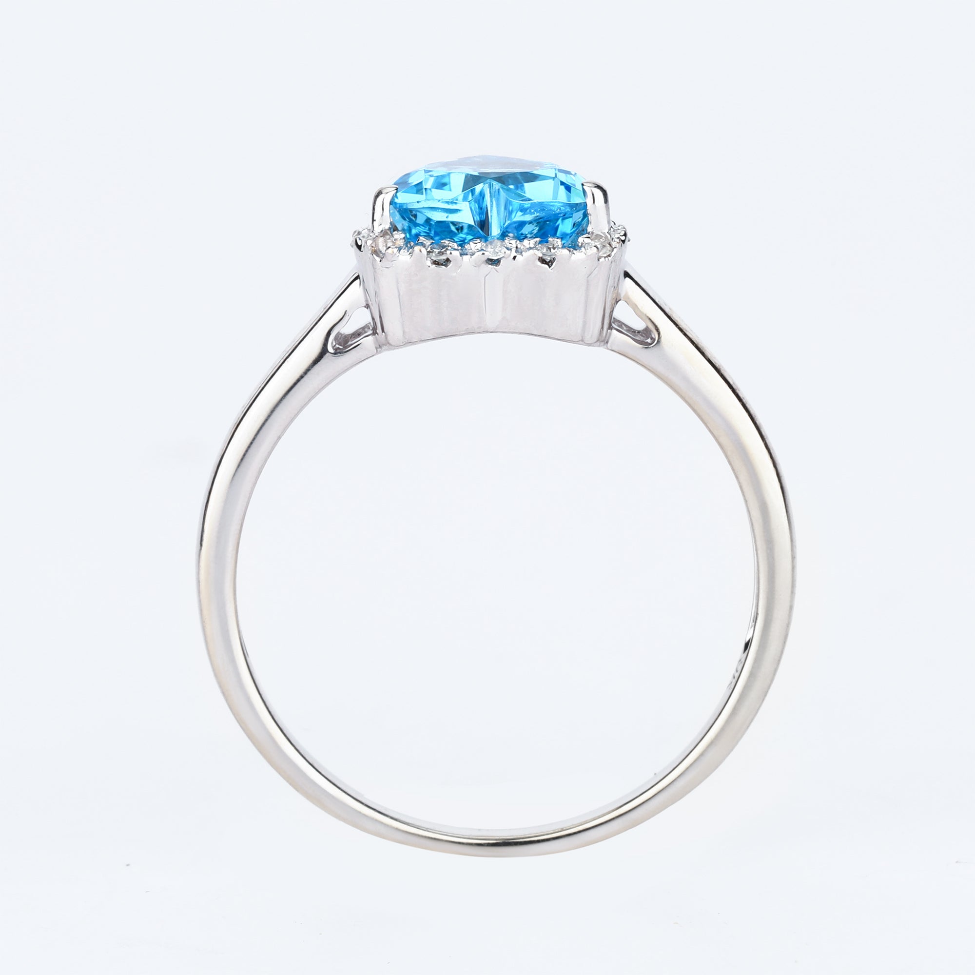 Swiss Blue Topaz Heart Ring With Diamonds 2.15 Carats 9K White Gold