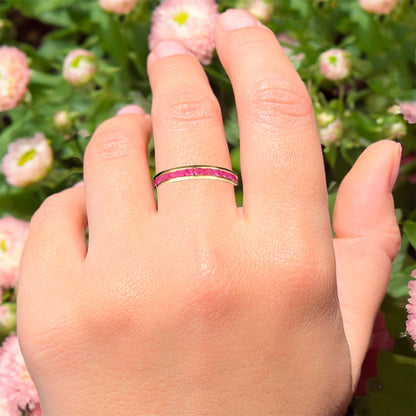 Natural Ruby Eternity Band Ring 2.86 Carats Gold Plated Silver