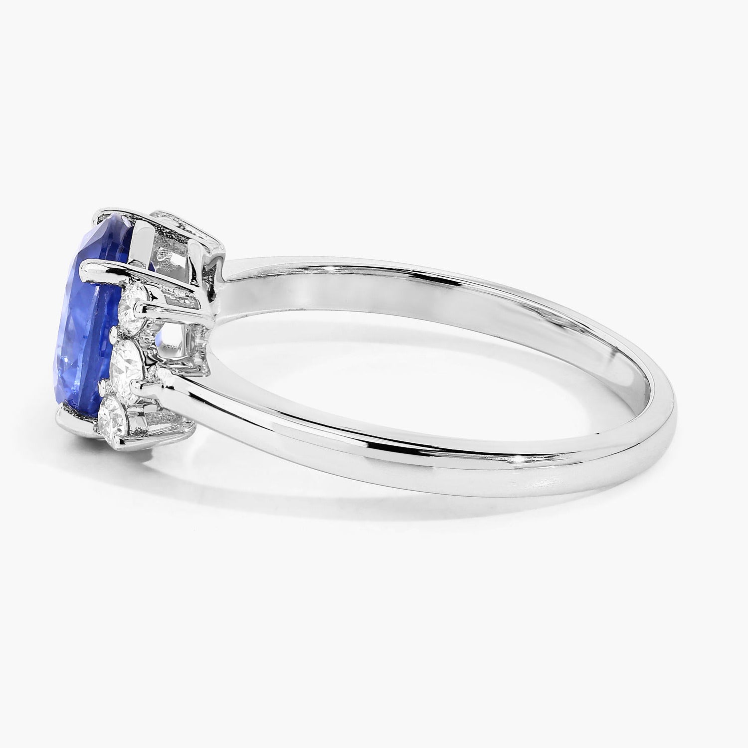 Blue Sapphire Ring With Diamonds 2.48 Carats 18K White Gold