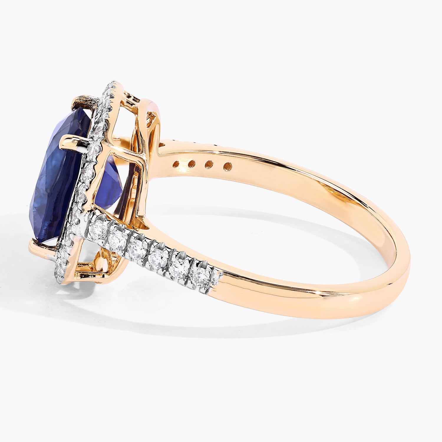 Blue Sapphire Ring With Diamonds 3.72 Carats 18K Yellow Gold