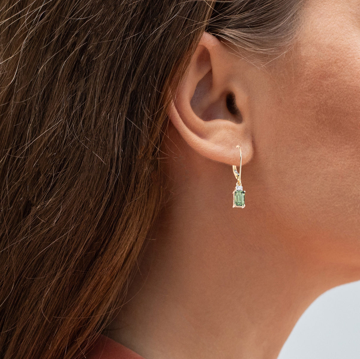 Green Tourmaline Earrings With Diamonds 1.24 Carats 14K Yellow Gold