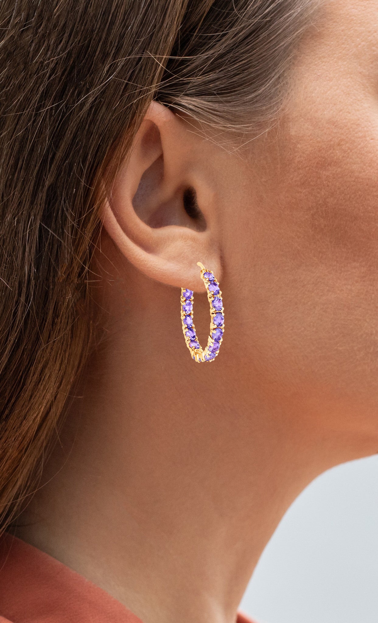 Tanzanite Hoop Earrings 5.15 Carats 14K Yellow Gold Plated Silver