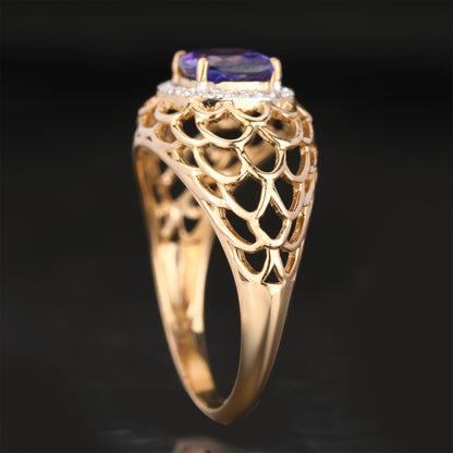 Natural Tanzanite Ring With White Zircon 1.09 Carats 9K Yellow Gold