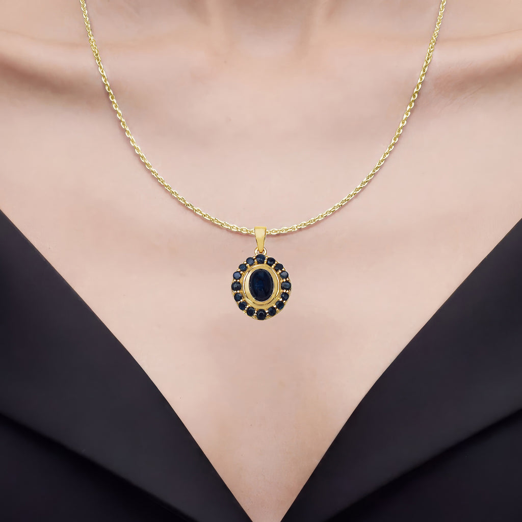 Blue Sapphire Pendant 2.98 Carats Gold Plated Silver