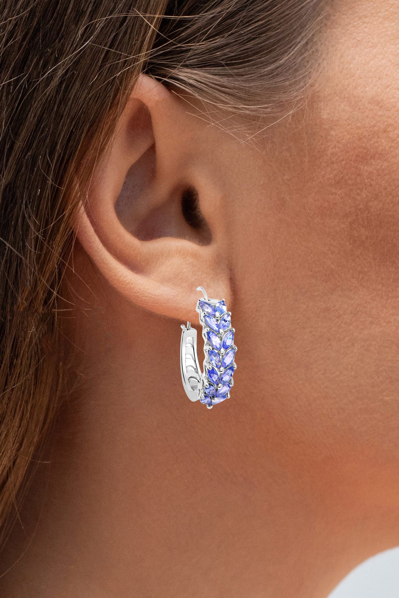 Natural Tanzanite Hoop Earrings 3.9 Carats Sterling Silver