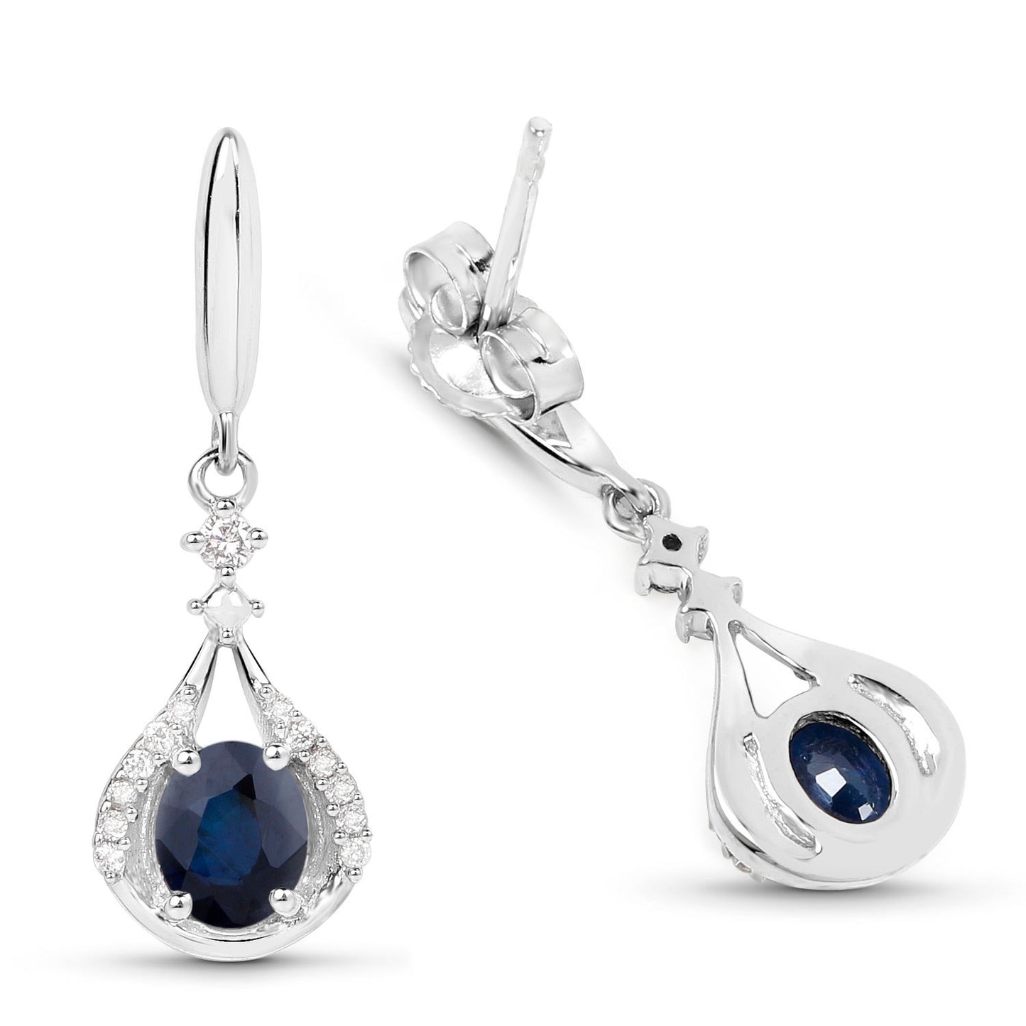 Natural Sapphire Earrings With Diamonds 0.82 Carats 14K White Gold