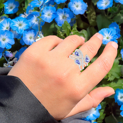 Tanzanite Cocktail Ring White Zircon 1.51 Carats Sterling Silver