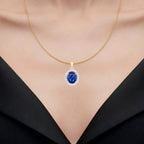 Blue Sapphire Pendant With Diamonds 3.46 Carats 18K Yellow Gold