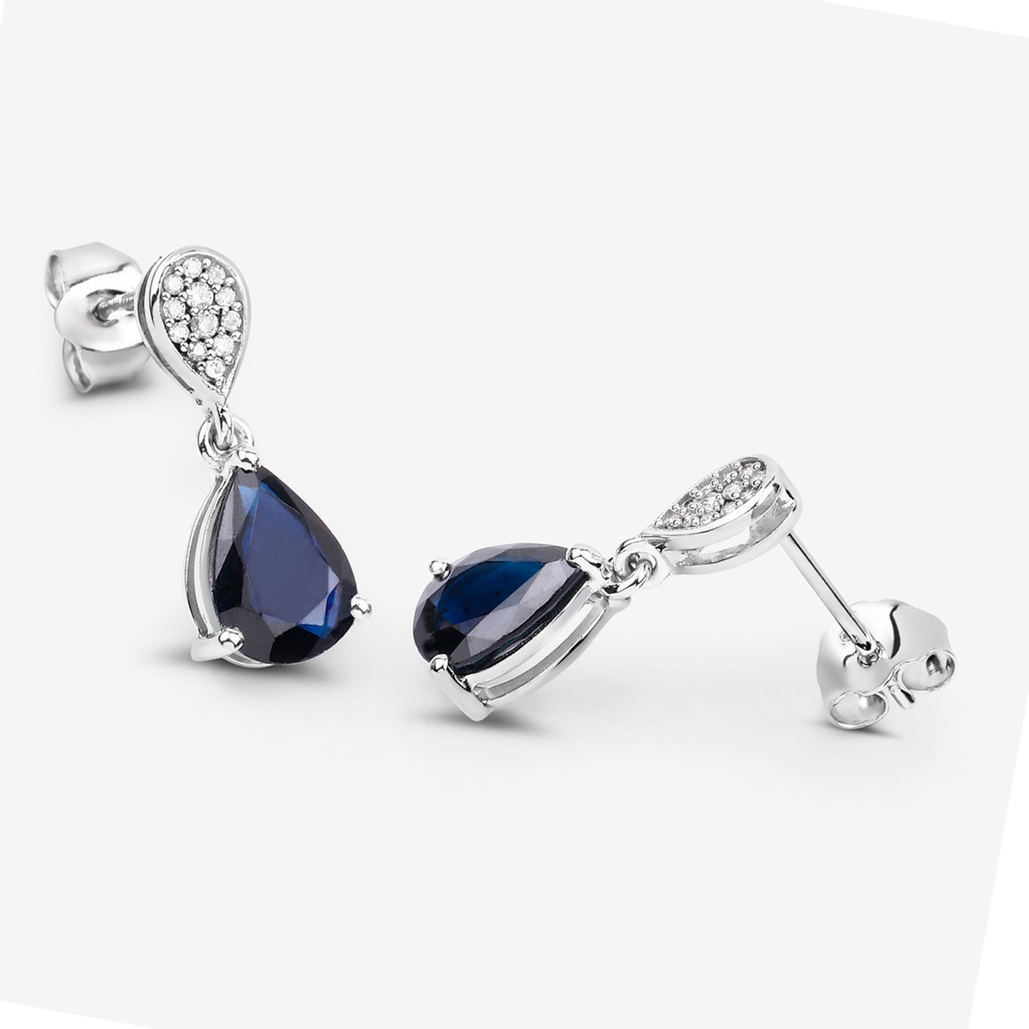 Blue Sapphire Dangle Earrings Diamonds 2.75 Carats 10K White Gold